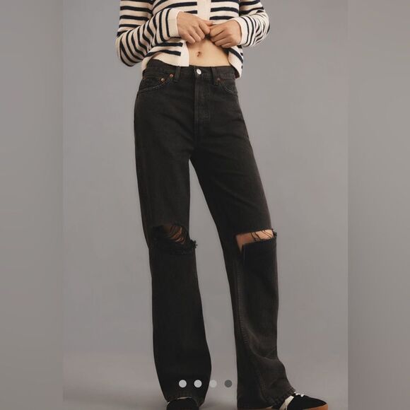 Women's Black Distressed Jeans - Picture 4 of 5